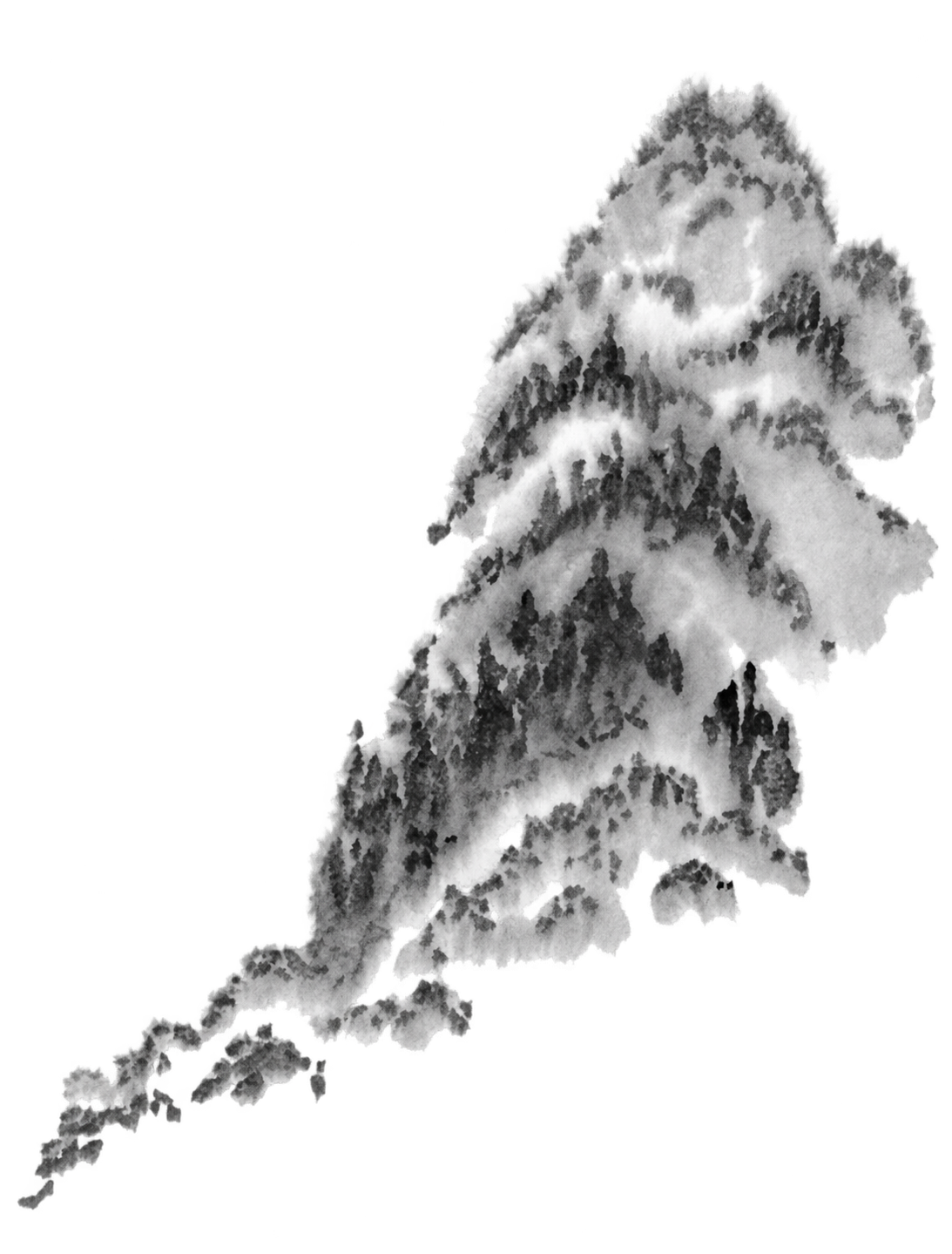 Ink landscape of a mountain peak