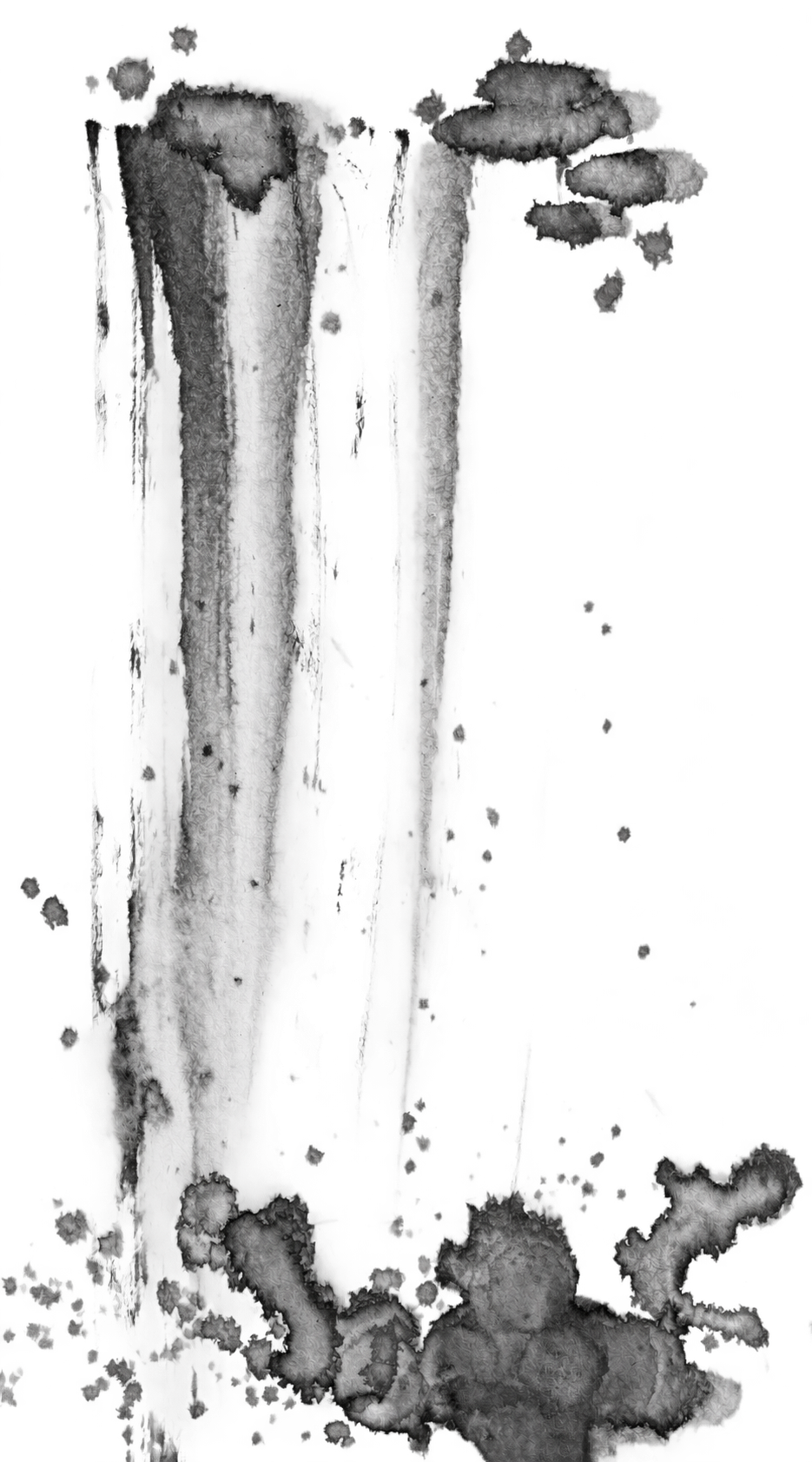 A delicate black-and-grey ink waterfall cascading between rocks, with a transparent background.
